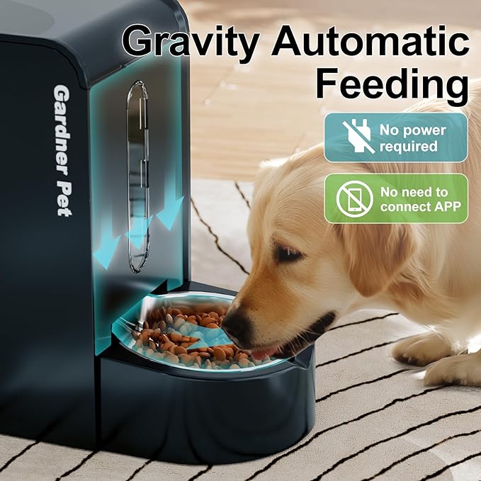 Gardner Pet Automatic Gravity Food Feeder and Water Dispenser, 1.8 Gallons*2 Stainless Steel Two-in-One Set Large Capacity Dispenser for Pets Dogs, Puppies, Kittens (Dark Blue)-Mewly Pet