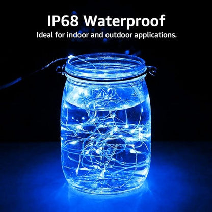 Olafus 16 Pack Blue Fairy Lights Battery Operated, IP68 Waterproof Mini String Light, 7ft Small LED Bottle Light for Wedding Vase Centerpieces Table Decorations Christmas Indoor Party Jars Gift