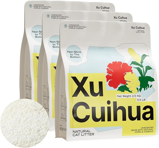 Natural Cat Litter Unscented, 100% Plant-Based, Strong Clumping Litter, Easy Scooping, Clumps Lift Cleanly, Low Dust, Corn & Cassava Litter, 5.5 LB x 3 Bags-Mewly Pet