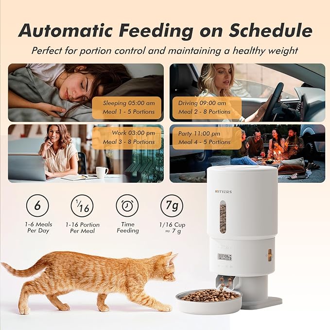 Automatic Cat Feeder - 5L Anti-Clog Cat Food Dispenser with Freshness Preservation, 1-6 Meals/Day, Programmable Portions, 10s Voice, 180-Day Battery Life, Auto Pet Feeder for Multi Cats & Dogs-Mewly Pet