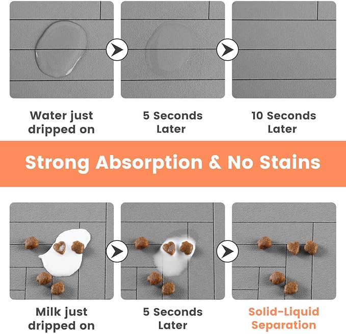 Pet Feeding Mat-Absorbent Pet Placemat for Food and Water Bowl, with Waterproof Rubber Backing, Quick Dry Water Dispenser Mat for Dog and Cat (16"x24", Striped Light Gray)-Mewly Pet