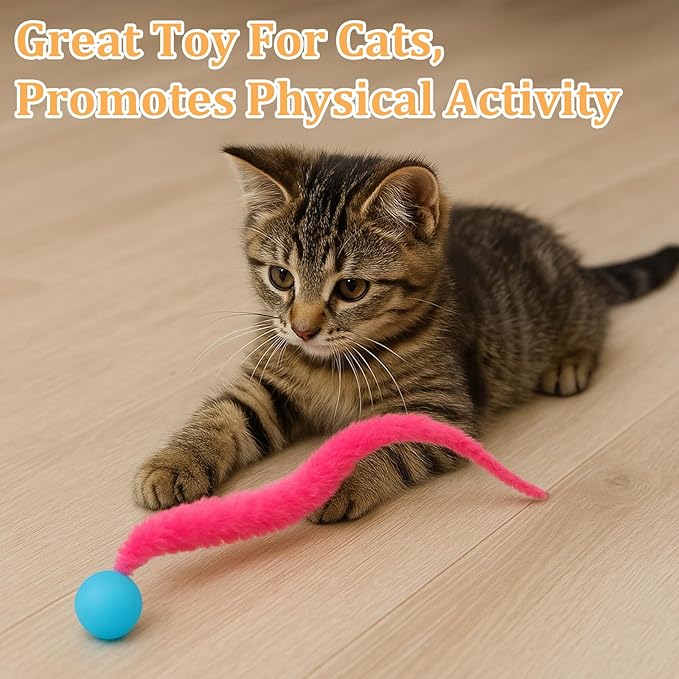 6 Pcs Bouncy Ball for Cats, Colorful Fuzzy Bouncy Cat Worm Toy Ball Fuzzy Worms (Balls Colors are Random)-Mewly Pet