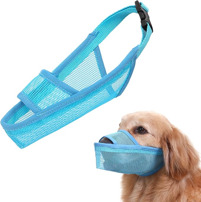 Crazy Felix Nylon Dog Muzzle for Small Medium Large Dogs Poodle Labrador Golden Retriever Doberman, Air Mesh Breathable and Drinkable Pet Mouth Guard for Anti-Biting Chewing Scavenging(XL, Blue)-Mewly Pet