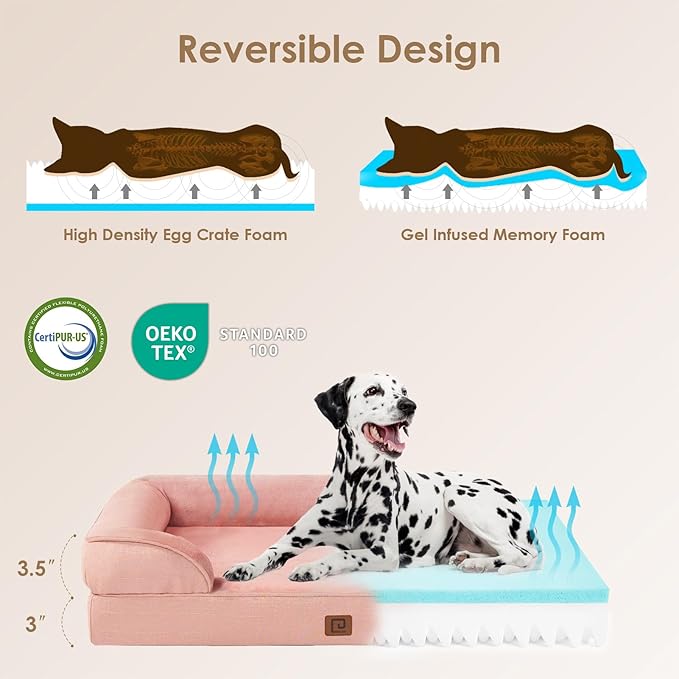 EHEYCIGA Orthopedic Dog Beds for Large Dogs, Waterproof Memory Foam Large Dog Bed with Sides, Non-Slip Bottom and Egg-Crate Foam Pet Couch Bed with Washable Removable Cover, Dusty Pink-Mewly Pet