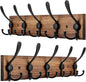2pcs Coat Rack Wall Mount Wooden Hat Rack for Wall Hooks Pine Real Wood Plank 16.9" Brown Coat Hanger with 5 Triple Hooks for Hanging Coat Hat Jacket