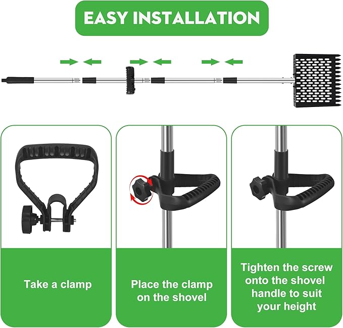 2-in-1 Chicken Poop Scooper & Rake - Adjustable Chicken Coop Scoop with Handle（39、53、67 in），Stainless Steel Shovel Head- Litter Scooper Sand & Sifting Shovel for Chicken Coops-Mewly Pet