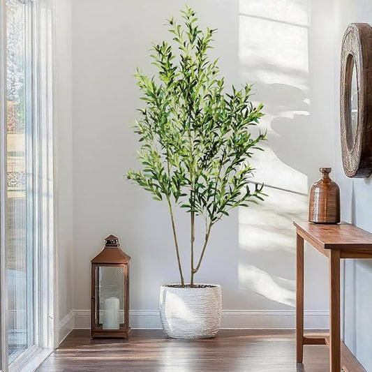 6.56ft Artificial Olive Tree, Faux Olive Tree with Lifelike Fruits, 78.74in Fake Olive Tree with Sturdy Plastic Pot, Artificial Plants for Office Home Living Room Indoor Outdoor Decor