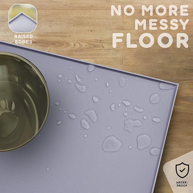 Dog Food Mat - 28x18 Raised Edges Dogs Mat for Food and Water Prevent Spill, Waterproof Cat Food Mats Protect Floors, Easy Clean Dog Bowl Mats for Food and Water, Silicone Pet Feeding Placemats-Mewly Pet