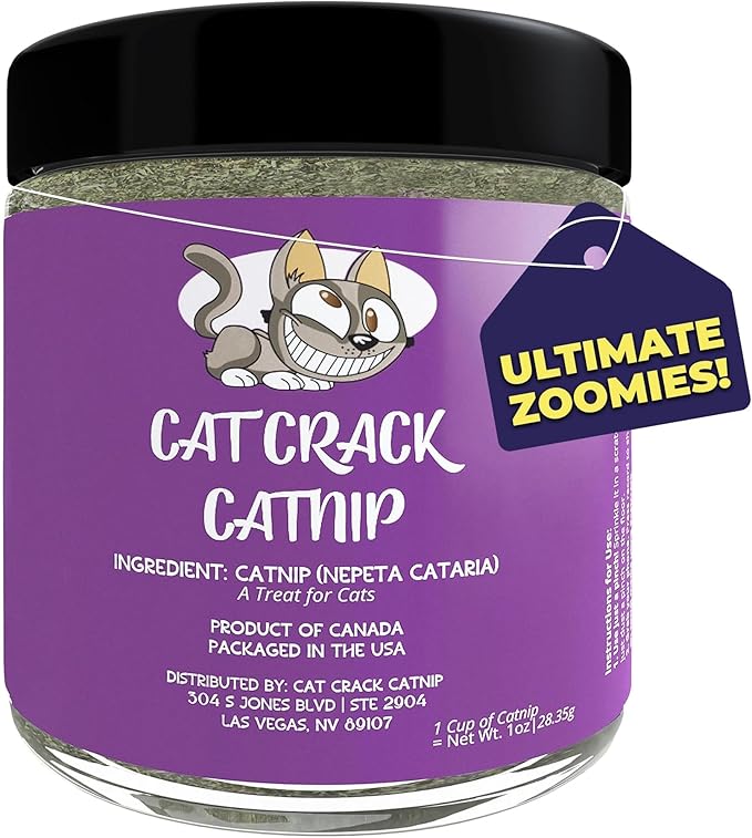 Cat Crack Catnip, Zoomie-Inducing Cat Nip Blend, North American Made & 100% Natural, Safe & Non-Addictive Catnip Treats Used to Supplement Cat Nip Toys, Spray, & Accessories (1 Cup)-Mewly Pet