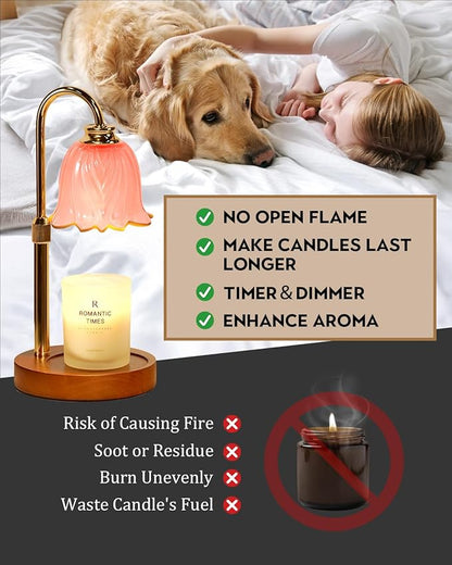 Candle Warmer Lamp, Gold Candle Lamp Warmer with Timer & Dimmer with 2 Bulbs, Birthday Gifts for Mom, Christmas Gifts for Women, New Home Bedroom Decor, Height Adjustable