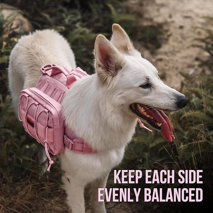 ONETIGRIS Dog Backpack for Medium & Large Dogs, Nylon Backpack for Dogs Tactical Pet Backpack with Side Pockets for Hiking Walking Training Running (Pink, Medium)-Mewly Pet