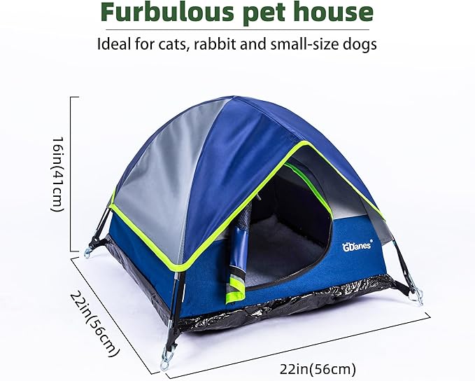 GDanes Blue Cat Tent, Large Cave Bed for Indoor Cats and Small Dogs with Soft Pad - 22" x 22" x 16"-Mewly Pet