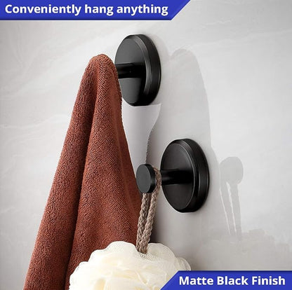 HOME SO Suction Cup Hooks for Shower, Bathroom, Kitchen, Glass Door, Mirror, Tile – Loofah, Towel, Coat, Bath Robe Hook Holder for Hanging up to 15 lbs – Waterproof & Rustproof, Matte Black (4-Pack)