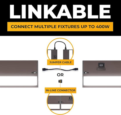 LED Under Cabinet Lighting Hardwired - 3CCT 24 Inch Bronze Finish - Undercabinet Lights for Kitchen - Linkable Undercounter Dimmable Plug in Light or Hard Wired - Under Counter Fixture Direct Wire