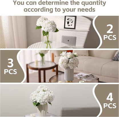 Nubry 22.44In White Hydrangea Artificial Flowers, 2Pcs Latex Faux Real Touch Large Hydrangea Flowers with Long Stems & Leaves for Home Office Decor Wedding Party Arrangements(White)
