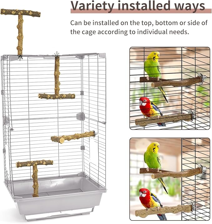 Bird Perches, 6pcs Natural Wood Birds Stand Branch, Bird Perch Chewing Stick Cage Accessories Parrot Climbing Standing Branches Paw Grinding Fork Sets for Parakeet Lovebirds Cockatiels-Mewly Pet