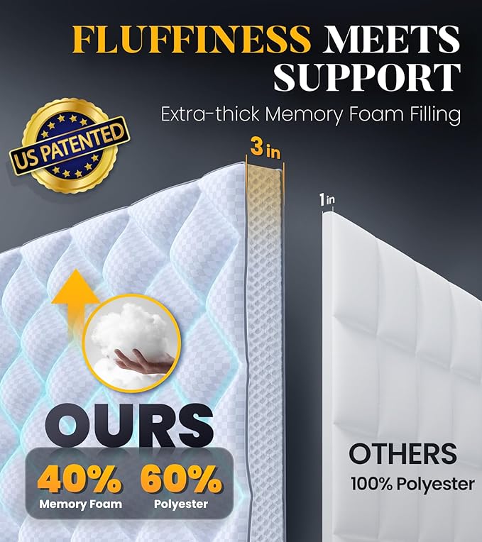 3 Inch Ultra-Fluffy Memory Foam Mattress Topper King for Back Pain, Extra Soft Pillow Top King Mattress Topper with 4X Support, Mattress Pad with Breathable Air Mesh Sides, 6-21'' Deep Pocket