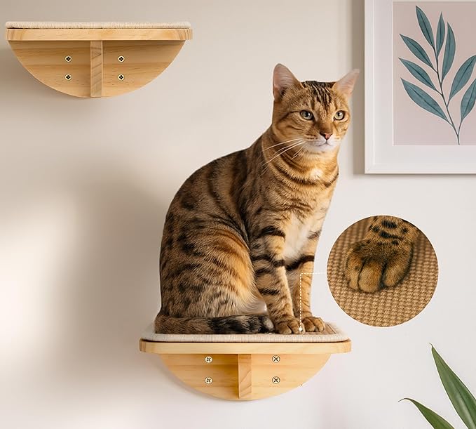Wood Cat Wall Shelves with Sisal Mat – Cats Wall Furniture Steps for Large Cats, Perfect for Play and Vertical Movement-Mewly Pet