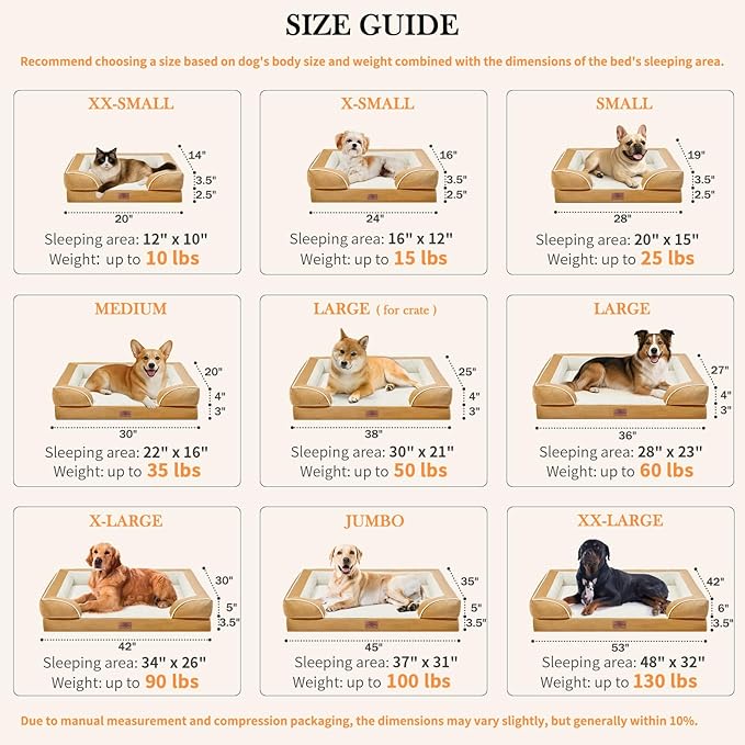 Comfort Expression Small Dog Beds Waterproof Orthopedic Foam Dog Sofa Beds for Medium Dogs Comfy Pet Bed with Washable Removable Cover & Non-Slip Bottom(Small,Khaki)-Mewly Pet