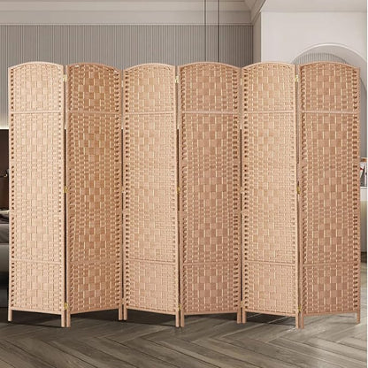 Rose Home Fashion Room Divider, 6 ft Tall Room Dividers and Folding Privacy Screens, 16in Privacy Screen 6 Panel Natural Space Temporary Wall Foldable Partition Separation