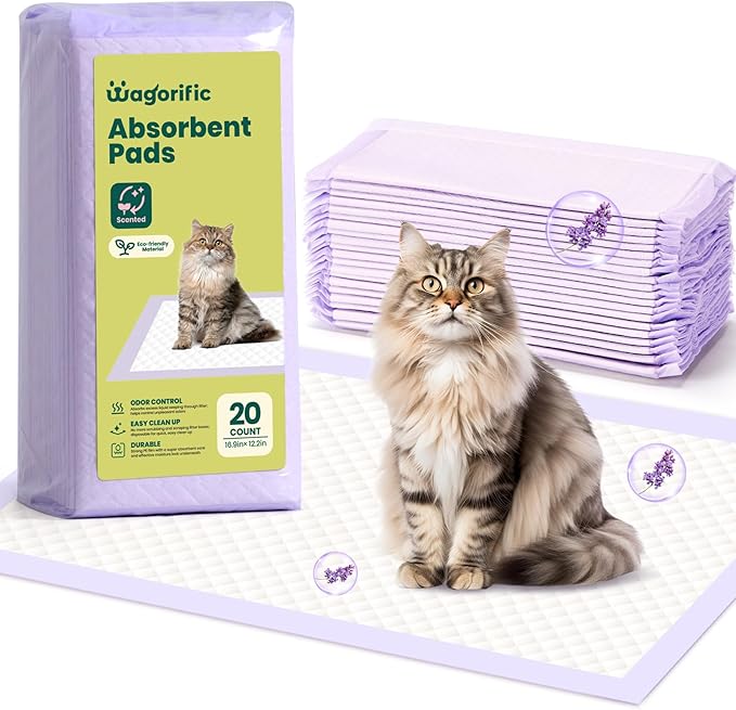 Cat Pads Refills for Tidy Cats Breeze Litter System - Super Absorbent 6-Layer Pads for Odor Control, Lavender Scented - 16.9" x 11.4" - Pack of 20 Litter Box Replacement Pads-Mewly Pet