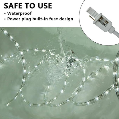 SURNIE Rope Lights Outdoor Waterproof Daylight White: LED 100FT Cuttable Outside Bright 110V Lighting 6000K Connectable Flexible Cool Clear Tube, Indoor Deck Patio Xmas Camping Decor, Not Flat Strip