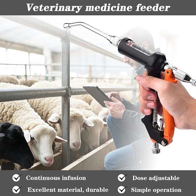 30ML Veterinary Metal Feeding Gun, Continuous Drench Gun Dosing Device Veterinary Adjustable Medicine Dispenser Husbandry Autonomous Feeding Tool, Pig Cattle, Sheep, Horse for Drench Gun-Mewly Pet