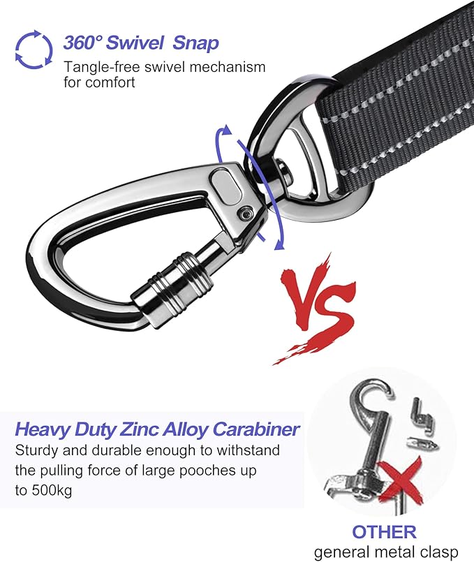 AUBELL Dog Seat Belt for Car,Updated 3-in-1 Adjustable Reflective Bungee Heavy Duty Dog Car Harness Tether with Clip Hook Latch & Buckle,Swivel Zinc Alloy Carabiner,Black-Mewly Pet