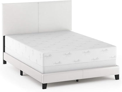 FURINNO Pessac PU Leather Upholstered Platform, Queen, White,FB19821QWH