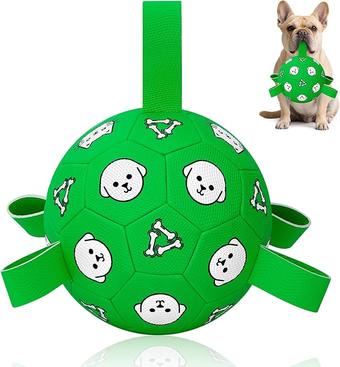 Dog Toys Ball, Durable Dog Soccer Ball with Straps, Interactive Dog Toys for Tug of War, Water Pool Puppy Toys for Indoor/Outdoor – Fun Dog Birthday Gift for Small & Medium Dogs, 6 Inch-Mewly Pet