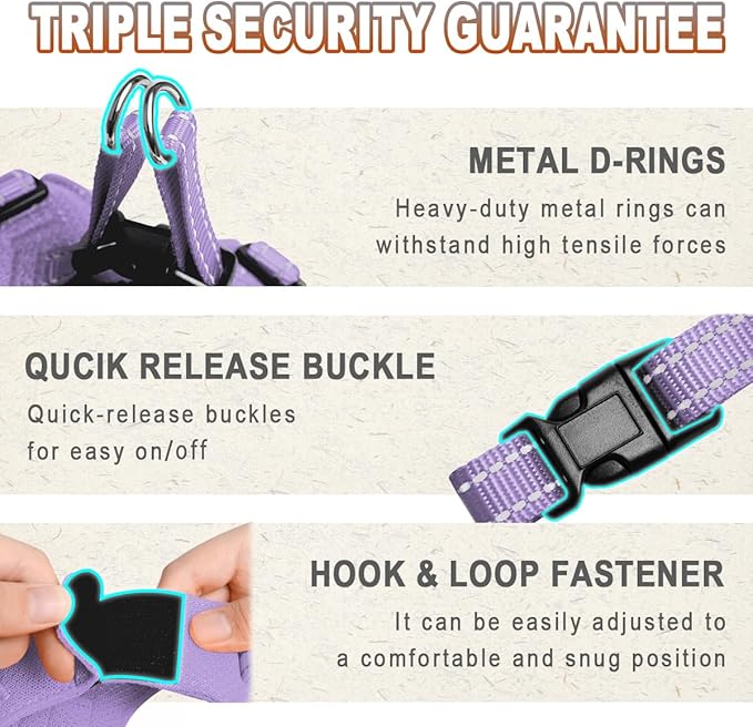 BARKBAY Dog Harness, Reflective Adjustable Puppy No Pull Harness, Breathable Soft for Small and Medium Dogs, Violet Purple, XXS-Mewly Pet