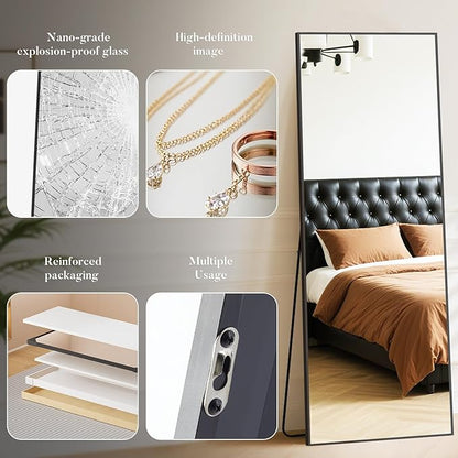 DUMOS Wall-Mounted Full Length Mirror 25"x 71" for Bedroom, Full Body Floor Mirror with Stand, Hanging or Leaning for Wall, Black