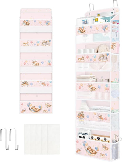 Clastyle Animals Over The Door Organizer Star Nursery Hanging Storage Organizer for Kids Clothes Diaper Toy Closet Door Hanging Shelf Storage for Bedroom Bathroom Pantry, Balloon, 5-Tier