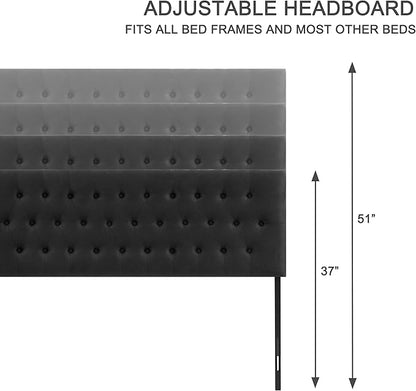 Tufted Upholstered Headboard Twin Size, Solid Wood Head Board with Durable Metal Legs, Adjustable Height Twin XL headboard from 37” to 51” Fabric Headboard in Modern Button Design, Black