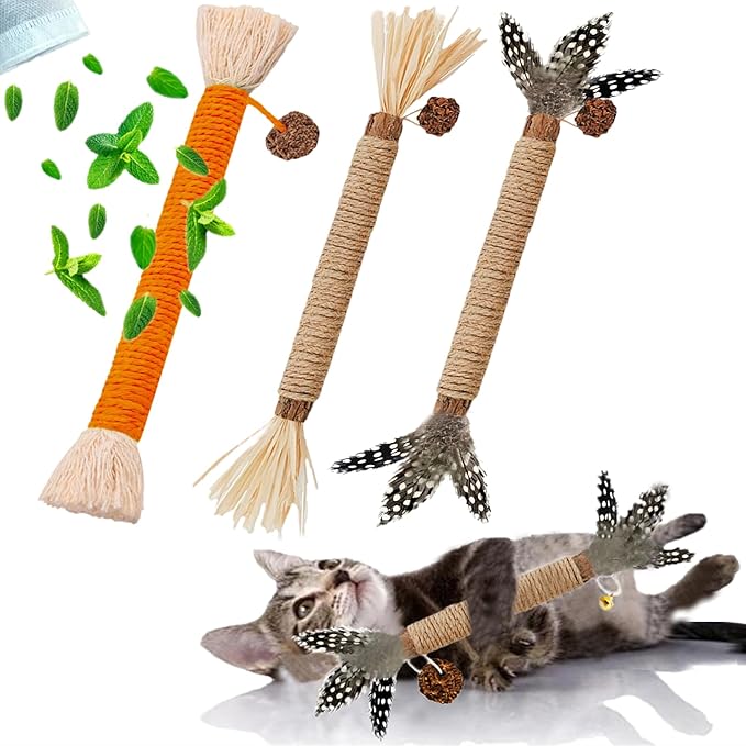 Cat Toys 3Pack Silvervine Chew Stick Kitten Treat Catnip Toy Kitty Natural Stuff Catnip for Cleaning Teeth Indoor Dental Snack Interactive-Mewly Pet