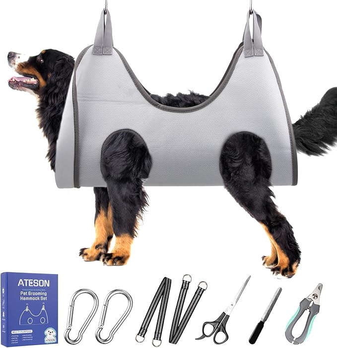 Pet Grooming Hammock Harness for Large Giant Dogs Nail Trimming, Dog Sling for Cutting Nails, Dog Hanging Holder Hanger with Nail Clippers, Nail File, Scissors XXXL-Mewly Pet