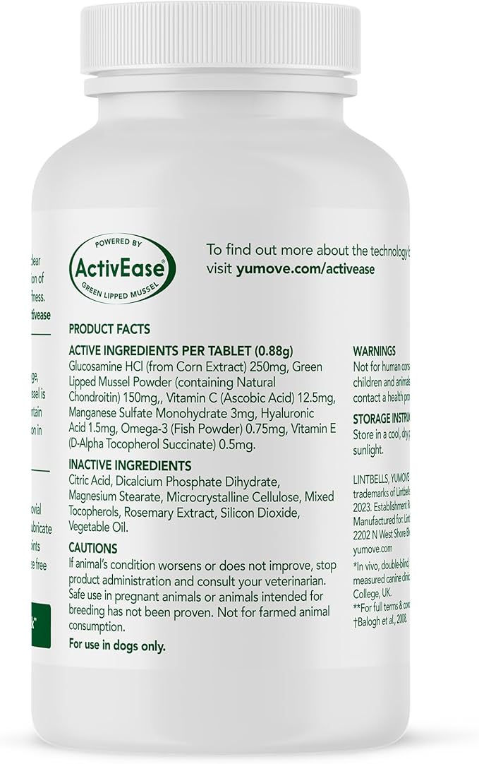 YuMOVE Hip & Joint Supplement for Dogs with Glucosamine, Hyaluronic Acid, Green Lipped Mussel & Omega 3 Joint Supplement - Regular and Advanced Strength (60ct, Chewable Tablets)-Mewly Pet