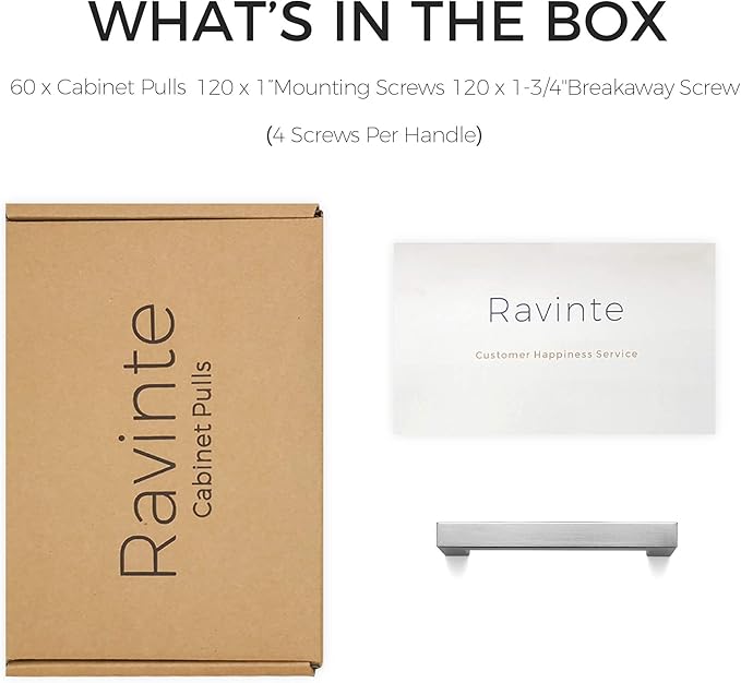 Ravinte 60 Pack 3-3/4 Inch Square Cabinet Handles Satin Nickel Pulls Brushed Nickel Drawer Pulls Kitchen Cupboard Hardware for Cabinets Cupboard Drawer Handles