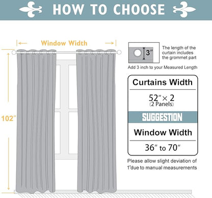 ChrisDowa 100% Blackout Curtains 102 inch Long for Bedroom with Black Liner, 2 Thick Layers Total Blackout Thermal Insulated Grommet Window Curtains 2 Panels Set (Stone Blue, 52 x 102 Inch)