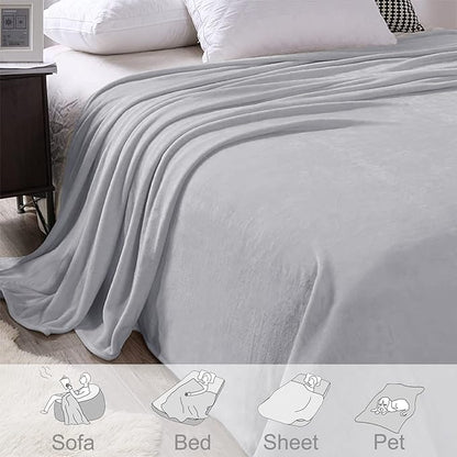 Exclusivo Mezcla Fleece Blanket King Size for Bed, Super Soft and Warm, All Season Use, Cozy, Plush, Lightweight, 90x104 Inches, Light Grey
