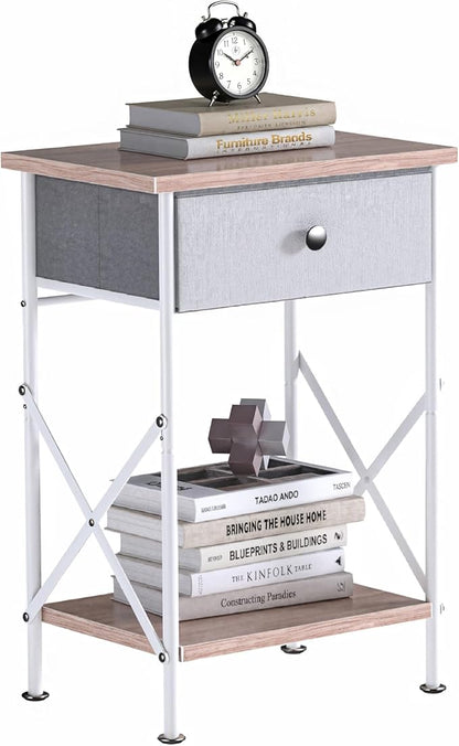 VECELO Nightstand with Drawer, Small Bedside Table with Storage and Adjustable Metal Legs, Wood End Table for Bedroom or Living Room, Perfect for Small Spaces and Modern Farmhouse Décor, Light Brown