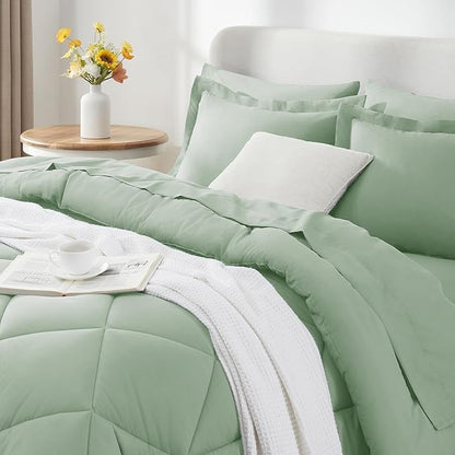 CozyLux King Size Comforter Set Sage Green - 7 Pieces Bed in a Bag King, Luxury Soft Bed Set for All Seasons, Bedding Set with Down Alternative Comforter, Sheets, Pillowcases & Shams