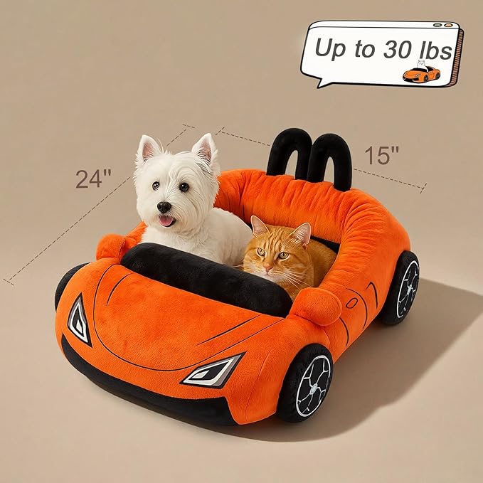 Cute Cat Beds Kitten Beds, Soft Small Dog Beds, Washable Pet Beds for Puppy and Kitty, Funny Supercar Cat Toys, 24 Inch-Mewly Pet