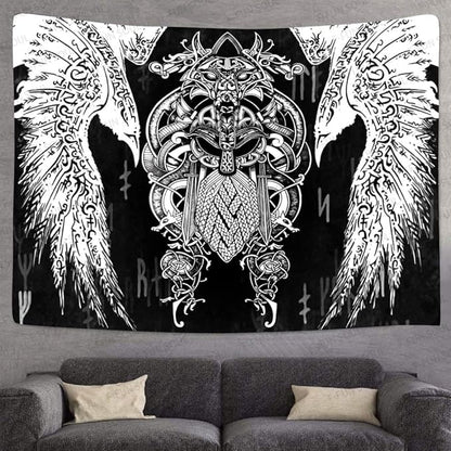 F-FUN SOUL Vikings Tapestries Norse Warriors Tapestry 80x60inches Scandinavian Tapestry Twins Ravens Nordic Viking Odin Wall Hanging Tapestries for Living Room Bedroom Viking Decor GTLSFS411