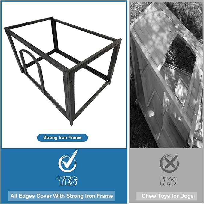 Dog House Outdoor Weatherproof 34.3" L Chew Proof Outside Dog Kennel for Small Medium Dogs with Strong Metal Chew Proof Frame Raised Design-Mewly Pet