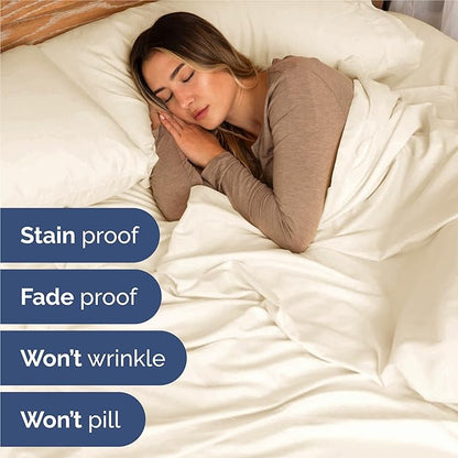 Twin 4 Piece Sheet Set - Comfy Breathable & Cooling - Ultra-Soft Hotel Luxury Bedding Set with 8-16 Inch Deep Pockets - 1 Flat & 1 Fitted Sheet & 2 Pillowcases - Wrinkle Free & Easy Care - Off White