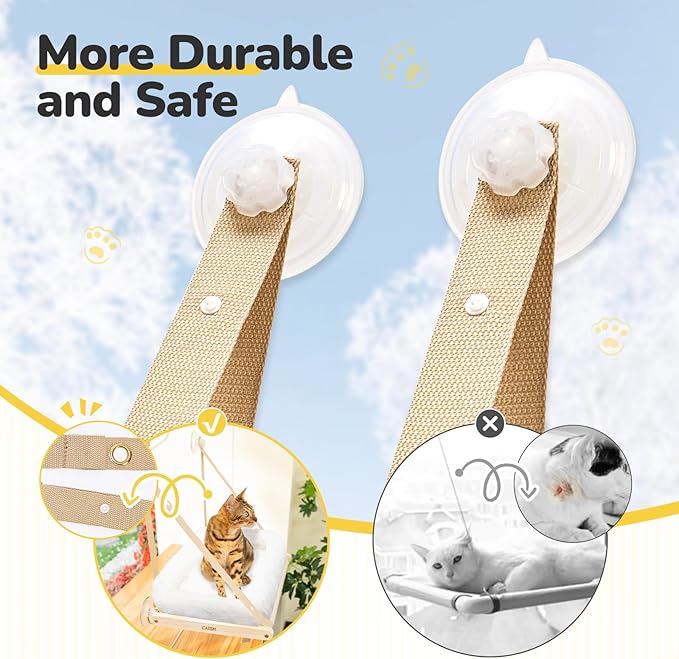 CATISM Cushion Cat Window Perch - Hammock - Window - Seat - Home - Cat Bed for Small to Medium Indoor Cats, Wooden, Machine Washable Cover, Foldable (Khaki, Cushion Bed Cover)-Mewly Pet