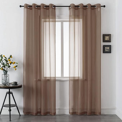 DUALIFE Chocoalate Brown Sheer Curtains 108 Inches Long Voile Panels Drapes Grommet Curtain Sheers for Living Room Transparent Bedroom Light Filtering Window Treatments 2 Panels 52x108 Inch Dark Brown