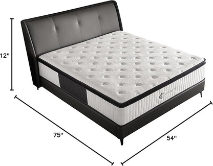 Full Size Mattress, 12 Inch Hybrid Full Mattress in a Box with Memory Foam & Individual Pocket Spring for Edge Support, Pressure Relief, Medium Firm,CertiPUR-US.