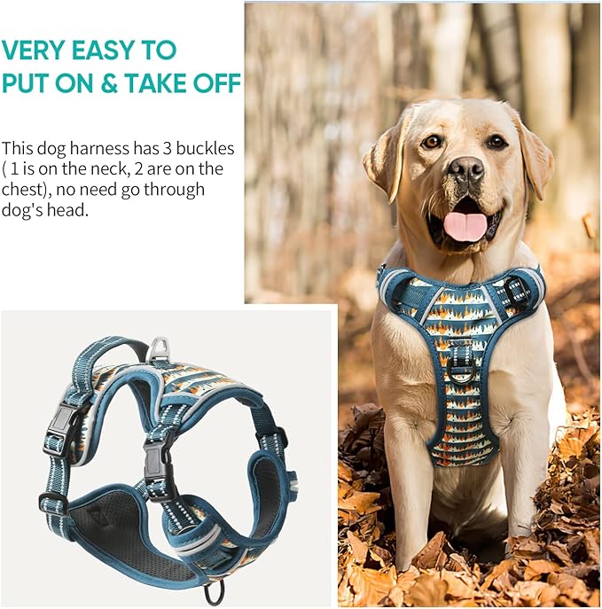 Timos Dog Harness, No-Pull Pet Harness with 2 Leash Clips, 3 Snap Buckles Adjustable Soft Padded Dog Vest, Reflective No-Choke Pet Oxford Vest with Easy Control Handle for Small Medium Large Dogs-Mewly Pet